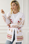 White Aztec Pattern Open Knitted Cardigan-Tops-MomFashion