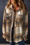 Multicolour Plaid Print Flap Pocket Button Up Shacket-Outerwear-MomFashion