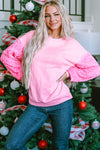 Pink Sequin Patchwork Long Sleeve Pullover Top-Tops-MomFashion