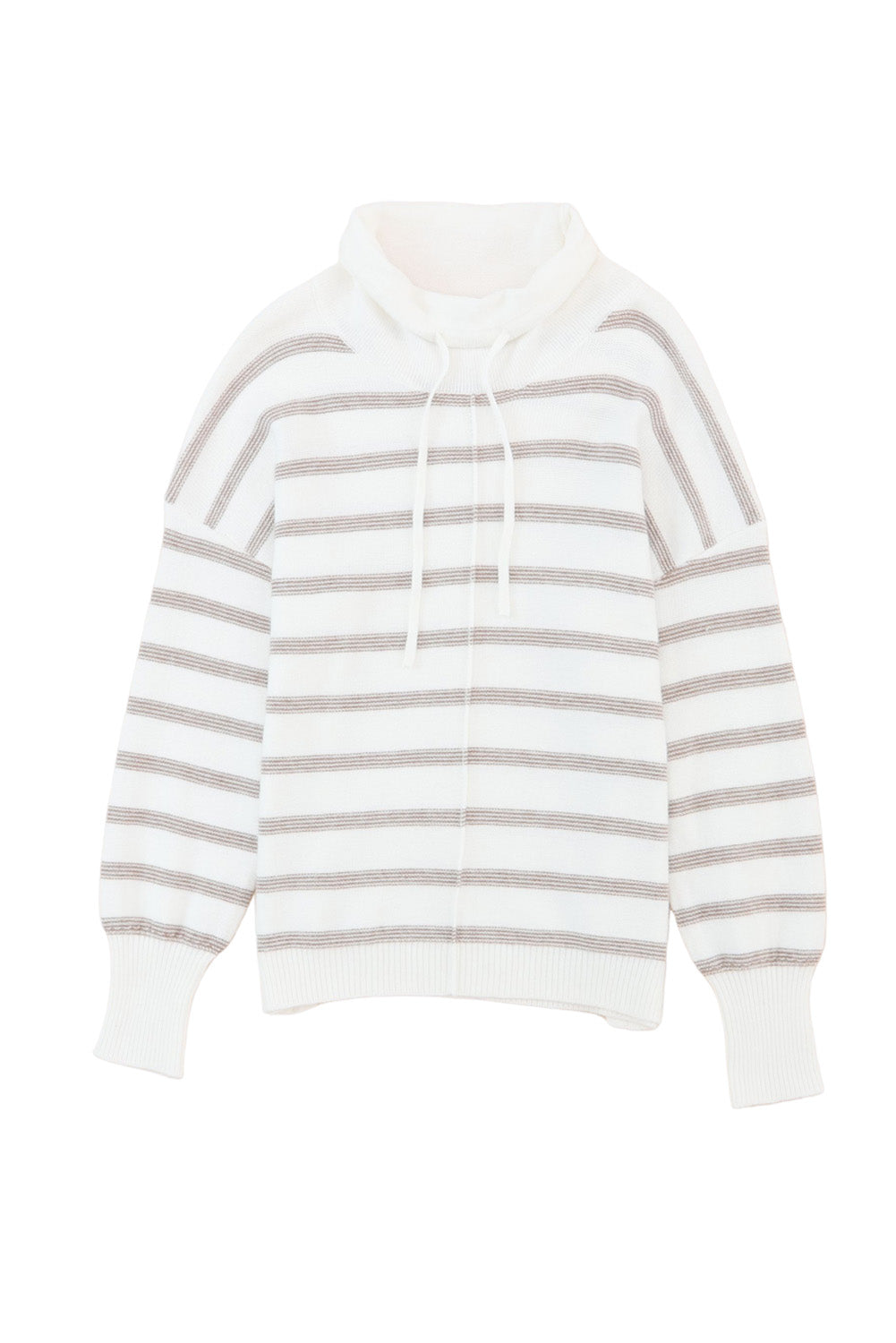 Cowl Neck Striped Print Drop Shoulder Sweater-Tops-MomFashion