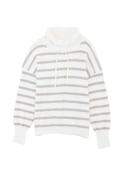 Cowl Neck Striped Print Drop Shoulder Sweater-Tops-MomFashion