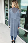 Blue Slub Knit Pocketed Open Front Maxi Cardigan-Tops-MomFashion