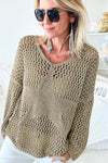 Light French Beige Star Pointelle Knit Baggy Sweater-Tops-MomFashion