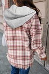 Multicolour Plaid Flap Pocket Hooded Raw Hem Jacket-Outerwear-MomFashion