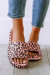 Pink Leopard Print Thick Sole Slip On Slippers-Shoes & Bags-MomFashion