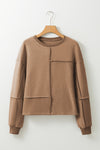 Coffee Solid Exposed Seam Pullover Sweatshirt-Tops-MomFashion