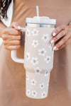 Parchment Floret Print Stainless Tumbler With Lid And Straw-Accessories-MomFashion