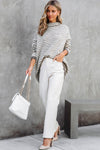 Khaki Striped Turtleneck Loose Sweater-Tops-MomFashion