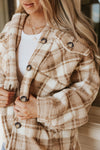 Khaki Sherpa Plaid Button Pocketed Jacket-Outerwear-MomFashion