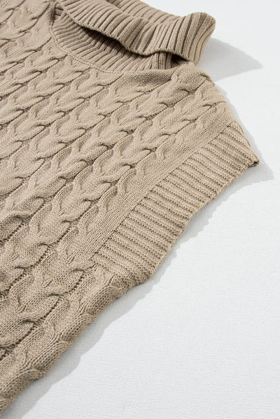 Light French Beige Cable Knit Turtleneck Batwing Sleeve Sweater-Tops-MomFashion