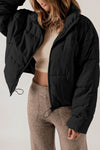 Black Zip Up Drawstring Hem Puffer Coat-Outerwear-MomFashion