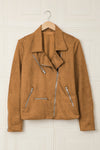 Brown Zipped Notch Collar Short Jacket-Outerwear-MomFashion