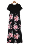 Black Contrast Floral Empire Waist Maxi Dress-Dresses-MomFashion