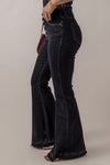 Black High Waist Button Front Flare Jeans-Bottoms-MomFashion