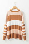 Multicolour Striped Knit Drop Shoulder Loose Sweater-Tops-MomFashion