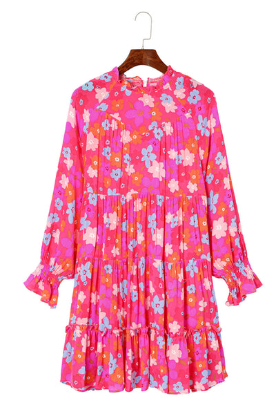 Multicolour Floral Bubble Sleeve Tiered Babydoll Dress-Dresses-MomFashion