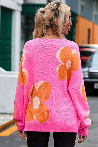 Flower Pattern Slouchy Sweater-Tops-MomFashion