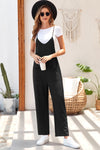 Black Pocketed Adjustable Spaghetti Strap Straight Leg Jumpsuit-Bottoms-MomFashion