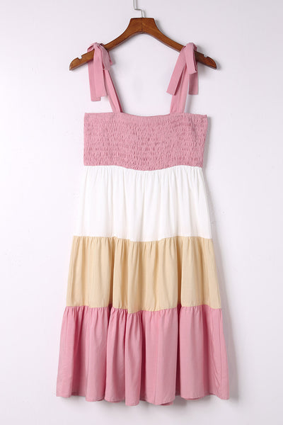 Multicolor Smocked Color Block Sleeveless Mini Dress-Dresses-MomFashion