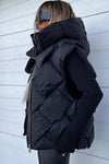 Black Quilted Zipper Front Hooded Vest Coat-Outerwear-MomFashion