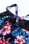 Black Floral Print Mesh Patchwork Criss Cross One-piece Swimsuit-Swimwear-MomFashion