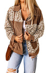 Brown Leopard Print Corduroy Long Sleeve Jacket-Outerwear-MomFashion