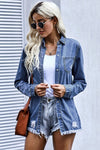 Blue Ripped Denim Jacket-Outerwear-MomFashion