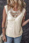 Apricot Guipure Lace Crochet Keyhole Back Tank Top-Tops-MomFashion