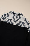 Black Aztec Patchwork Buttoned Corduroy Shacket-Outerwear-MomFashion