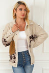 Beige Leopard Patchwork Snap Buttons Sherpa Jacket-Outerwear-MomFashion