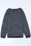 Gray Solid Ribbed Knit Round Neck Pullover Sweatshirt-Tops-MomFashion