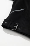 Black Asymmetric Zipper Belted Hem Jacket-Outerwear-MomFashion