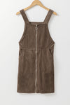 Brown O-ring Zip Up Pocketed Corduroy Dress-Dresses-MomFashion