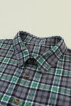 Blackish Green Contrast Plaid Patchwork Chest Pocket Button up Shacket-Outerwear-MomFashion