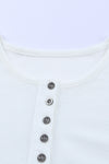 White Waffle Knit Henley Top-Tops-MomFashion