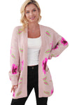 Floral Print Pocketed Open Front Cardigan-Tops-MomFashion