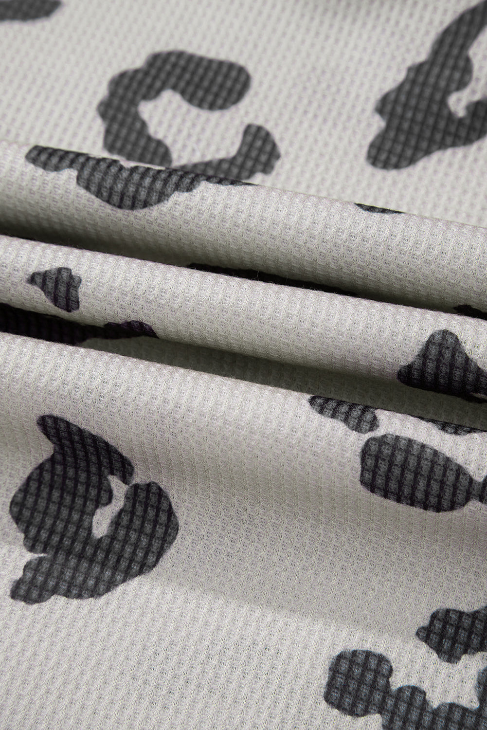 Gray Printed Leopard Balloon Sleeve Thermal Knit Plus Size Top-Plus Size-MomFashion