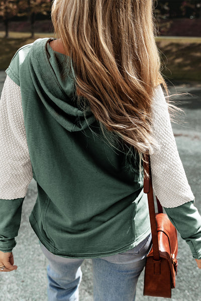 Mist Green Contrast Sleeves Patchwork Colorblock Hoodie-Tops-MomFashion