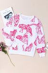 Bright White Pink Animal Print Pullover Sweatshirt-Tops-MomFashion