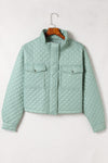 Green Quilted Pocketed Zip-up Cropped Jacket-Outerwear-MomFashion