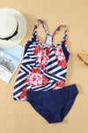 Blue Floral Printed Lined Tankini Swimsuit-Swimwear-MomFashion