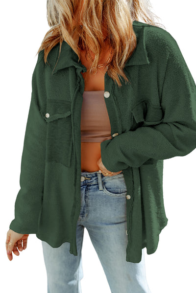 Green Contrast Flap Pockets Relaxed Shacket-Outerwear-MomFashion