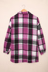 Rose Plaid Print Buttoned Shirt Jacket-Outerwear-MomFashion