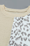 Leopard Patchwork Color Block Ribbed Long Sleeve Top-Tops-MomFashion