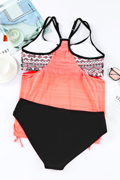 Pink Printed Lined Tankini Swimsuit-Swimwear-MomFashion