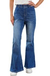 Blue Elastic High Waist Flare Jeans-Bottoms-MomFashion