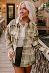 Parchment Contrast Plaid Patchwork Flap Pocket Shacket-Outerwear-MomFashion