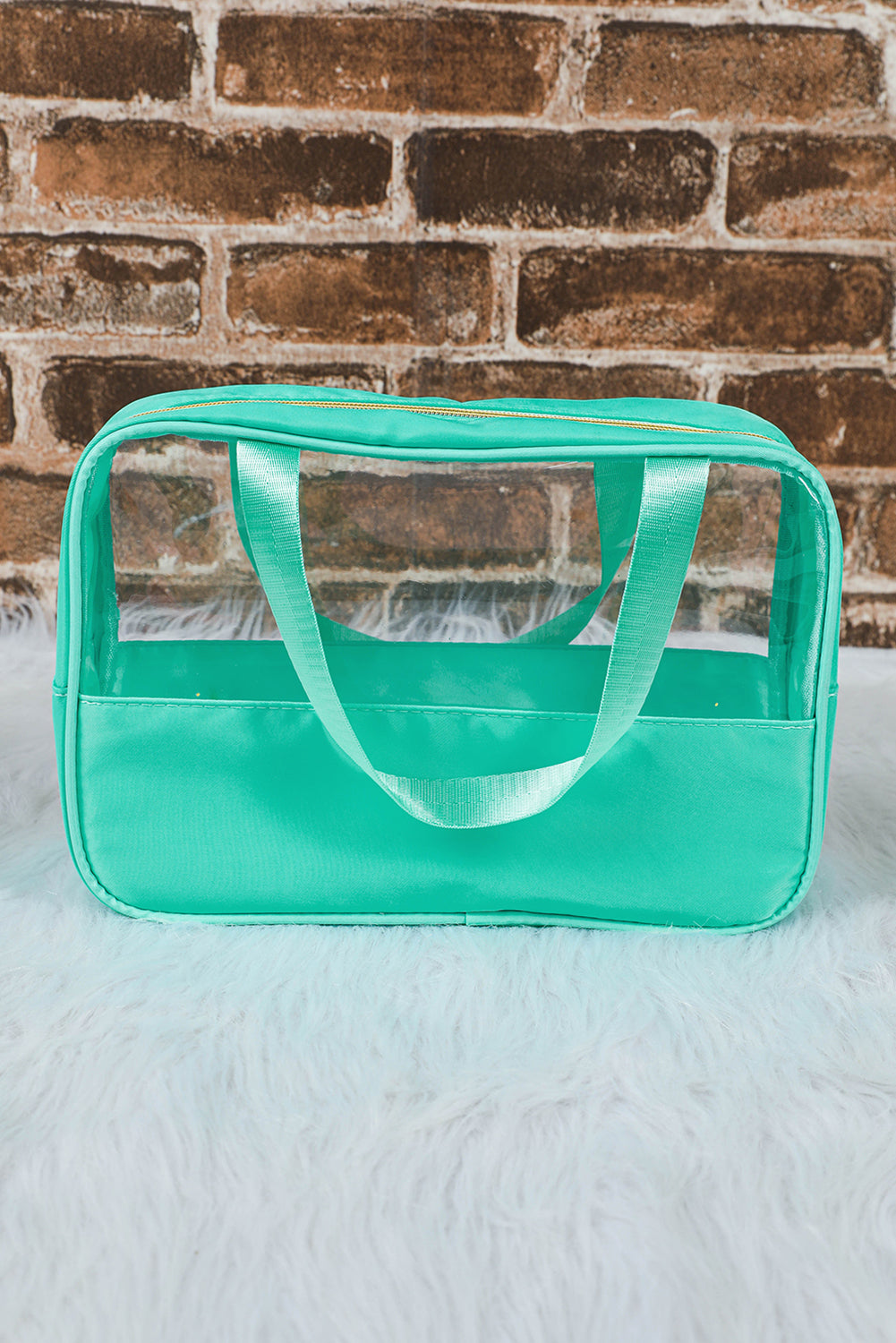 Mint Green TRAVEL Chenille Letter Clear PVC Makeup Bag-Accessories-MomFashion