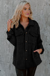 Black Retro Quilted Flap Pocket Button Shacket-Outerwear-MomFashion