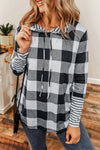 Multicolour Plaid Striped Patchwork Drawstring Hoodie-Tops-MomFashion